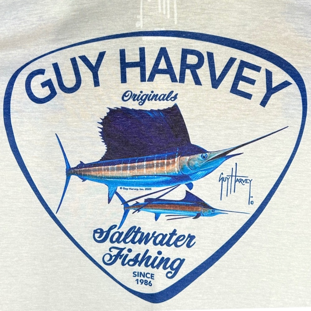 Guy Harvey Mens Saltwater Fishing Sun Hoodie White Large Sailfish Graphic New